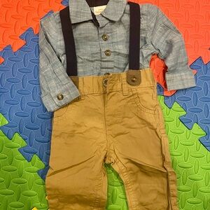Cat & Jack Tan Overalls with Denim Shirt